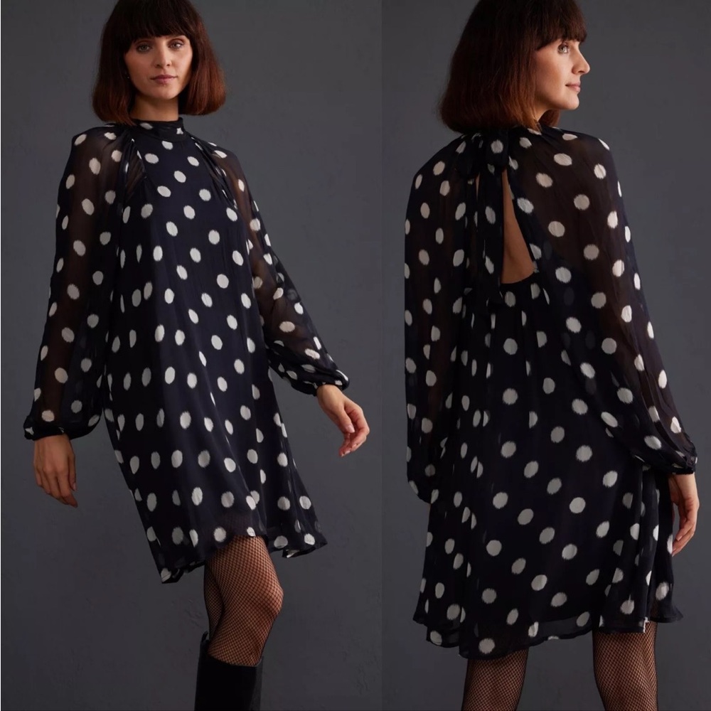 Anthropologie Black Mini Dress with White Polka Dots